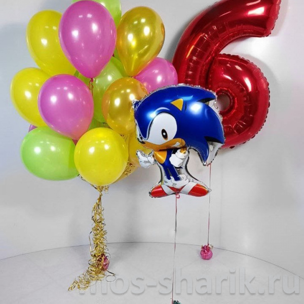 Воздушные шары на день рождения Ежик Соник на 6 лет