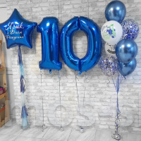 Воздушные шары на день рождения в синих тонах на 10 лет
