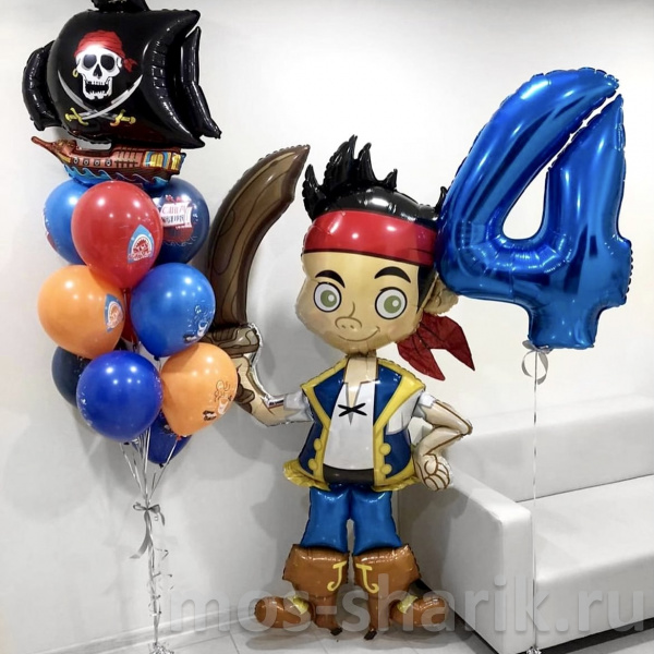 Воздушные шары с гелием на день рождения 4 года Пират Джейк