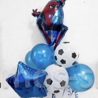 Композиция из шаров Человек Паук с футбольными шариками