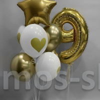 Воздушные шары на день рождения Бело - золотые на 9 лет