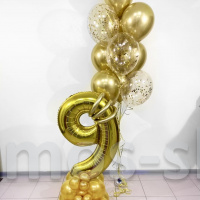 Золотая композиция из шаров с цифрой на 9 лет