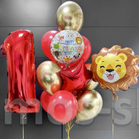 Композиция из воздушных шаров с цифрой Львёнок на 1 годик