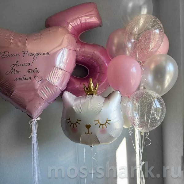 Композиция воздушных шаров Любимый котенок на день рождения 5 лет