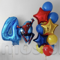Воздушные шары на день рождения с цифрой Человек - паук на 4 года