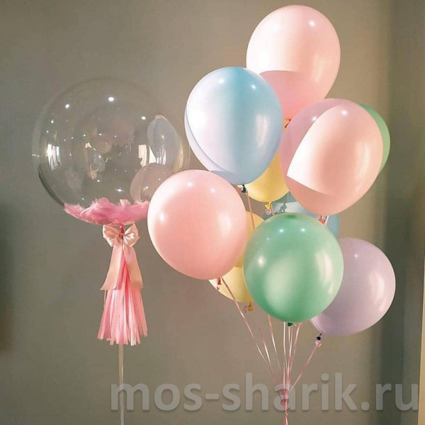 Шар Bubbles с перьями и Вашей надписью на день рождения