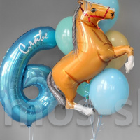 Композиция из шаров на день рождения с лошадкой и цифрой на 6 лет