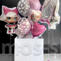 Коробка – сюрприз на день рождения с шарами Куклы LOL на 4 года