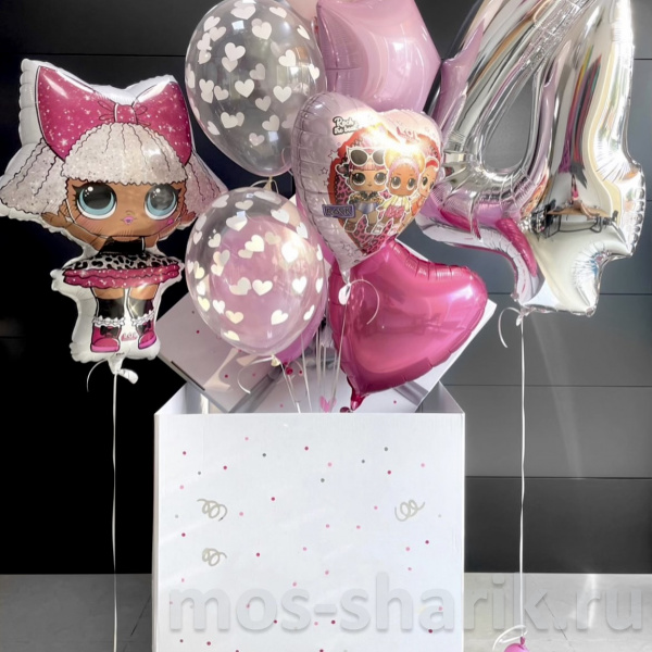 Коробка – сюрприз на день рождения с шарами Куклы LOL на 4 года