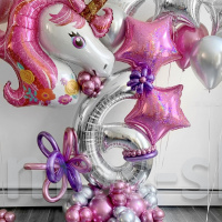 Композиция из шаров на день рождения девочки Сказочный Единорог на 6 лет