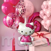 Коробка-сюрприз с розовыми воздушными шарами Hello Kitty на день рождения 6 лет