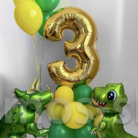 Композиция из шаров на детский день рождения с цифрой и динозаврами на 3 года