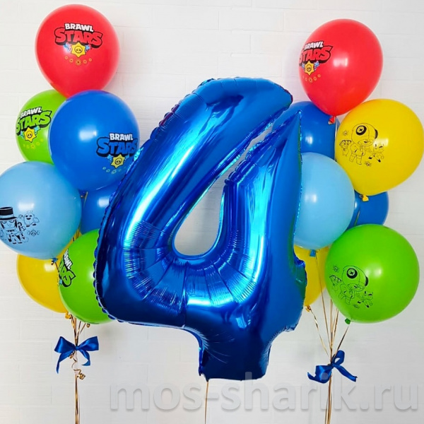 Латексные шарики Brawl stars с цифрой на день рождения на 4 года