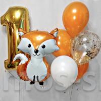 Комплект шаров на день рождения с лисёнком на 1 годик