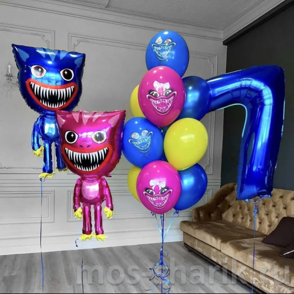 Композиция из шаров на день рождения Хагги Вагги и Кисси Мисси на 7 лет