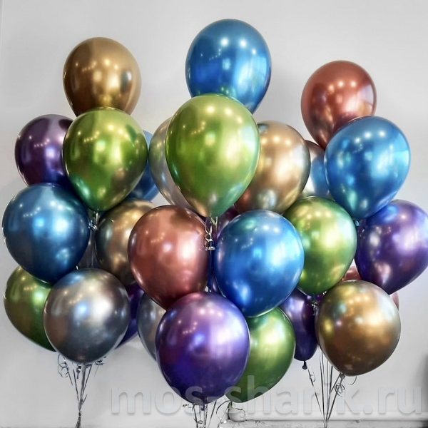 Фонтан из 10 разноцветных шаров - хром