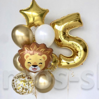 Шарики Король Лев на день рождения с золотой цифрой на 5 лет