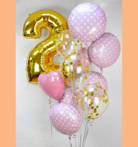 Розовый букет шаров для девочки с цифрой