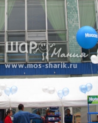 Оформление павильона шарами с логотипом компании