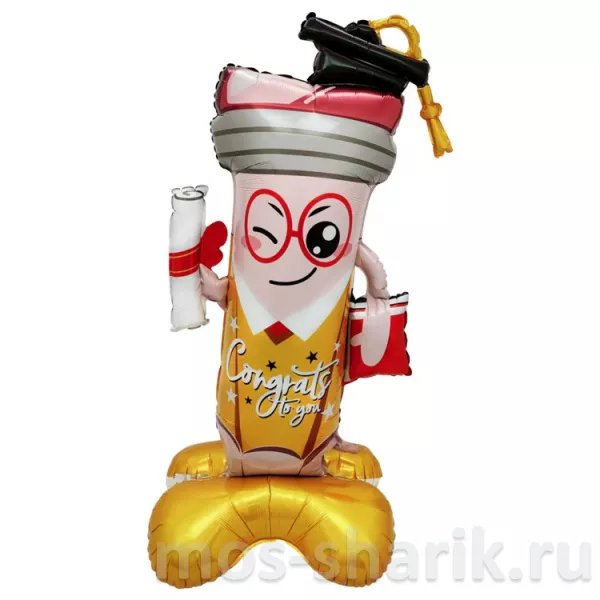 Фольгированный ходячий шар — фигура Карандаш Выпускник — купить в Москве