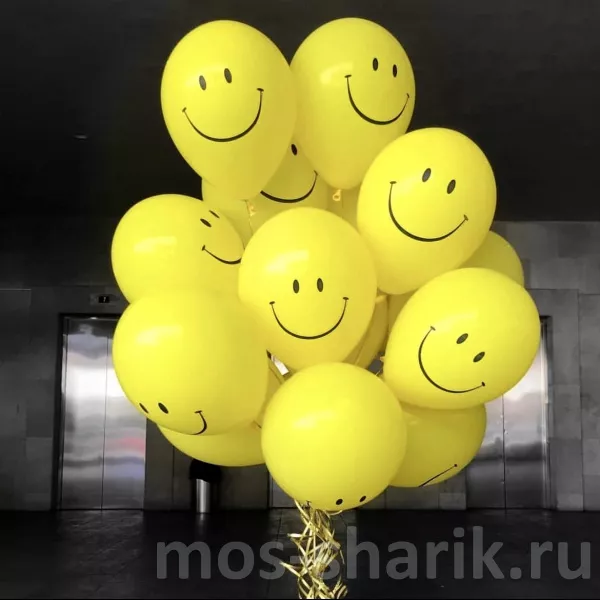 Связка из 15 шаров Желтые Смайлики — купить в Москве