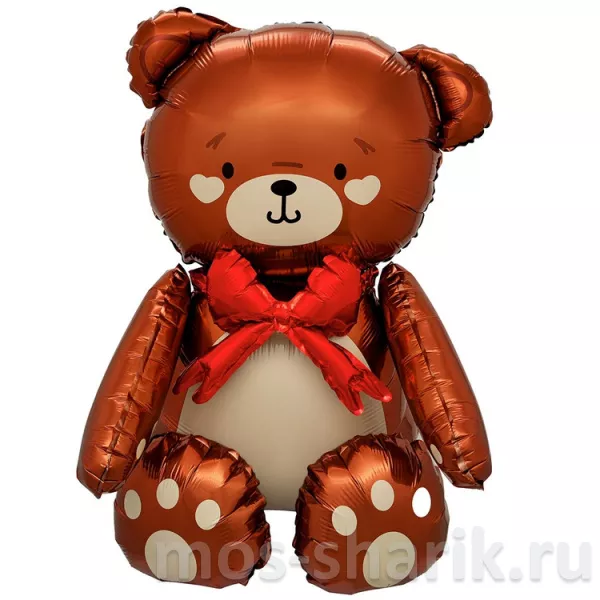 Ходячий фольгированный шар - фигура Мишка коричневый с бантом — купить в Москве