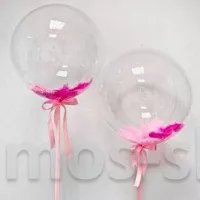 Шар bubble с перьями, 60 см (гелий)