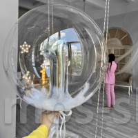Шар Bubble с перьями и фольгированной мини цифрой внутри