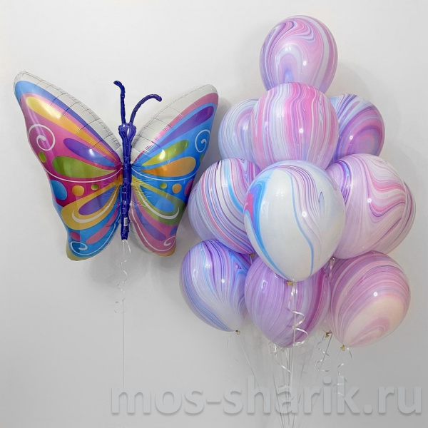 Композиция шаров с бабочкой и агатами Летнее настроение