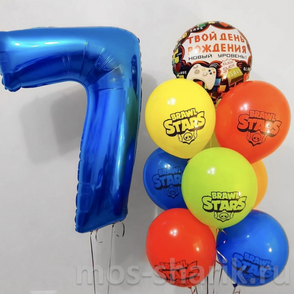 Воздушные шары на день рождения с цифрой «Brawl Stars»