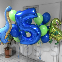 Воздушные шары с динозаврами и цифрой на день рождения