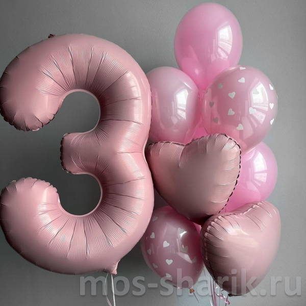 Розовые воздушные шары с цифрой Сердечки