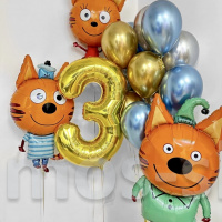 Набор шаров на день рождения Три кота, цифра, 11 шаров - хром на 3 года