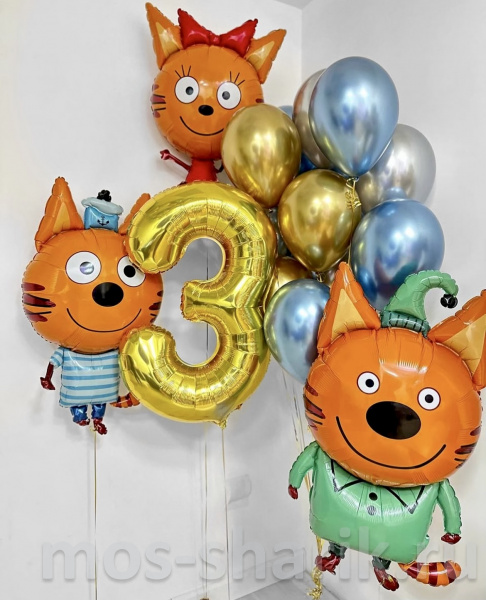 Набор шаров на день рождения «Три кота», цифра, 11 шаров - хром