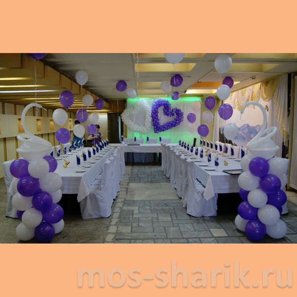 Украшение зала воздушными шарами для свадьбы
