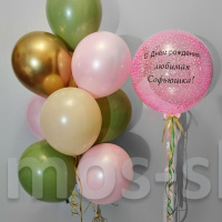 Набор воздушных шаров с гелием Хаки, розовый и золото