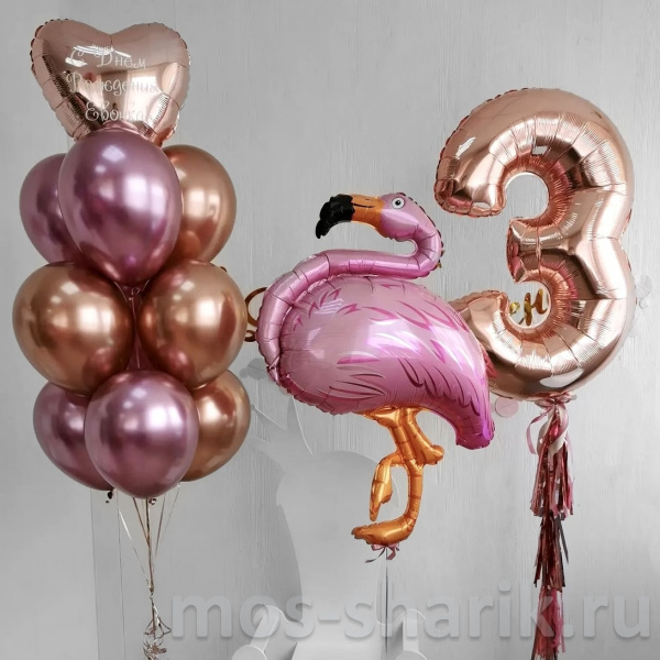 Композиция из шаров на день рождения «Фламинго»