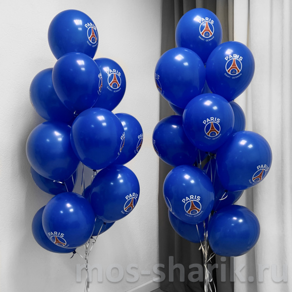 Печать логотипа на синих шарах 30 см