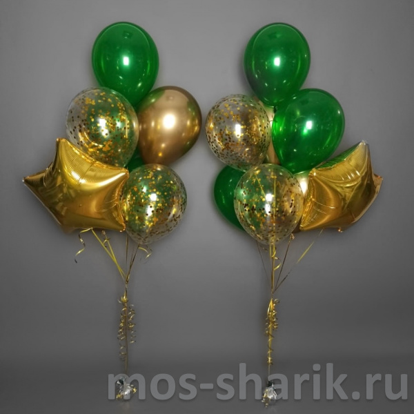 2 связки шаров Звездное золото с зеленым