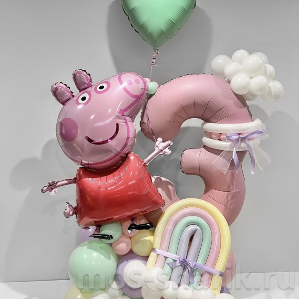 Композиция из нежных шаров на День Рождения Свинка Пеппа