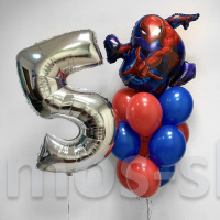 Фонтан из шаров Человек - паук и цифра на 5 лет