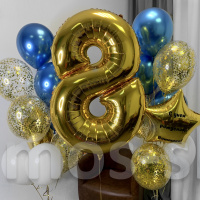 Голубые и золотые шарики с цифрой на день рождения
