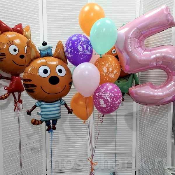 Воздушные шары с цифрой Три кота