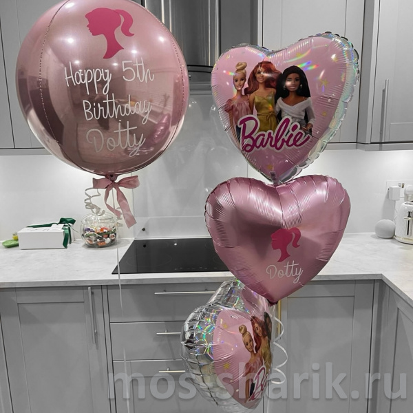 Розовые фольгированные шары с гелием Барби на день рождения