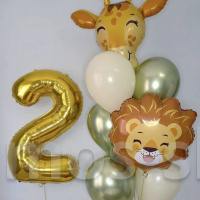 Композиция из шаров с цифрой на день рождения Львёнок и жираф