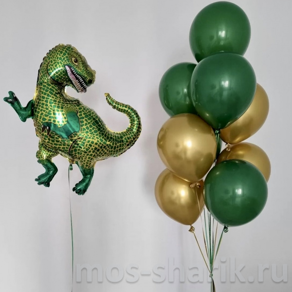 Воздушные шары с фольгированным динозавром и фонтаном из 9 шаров