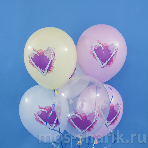 Нежные шарики конфетно-пастельных оттенков с сердечками