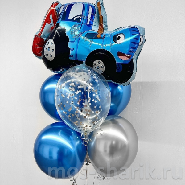 Фонтан из 7 воздушных шаров Синий трактор