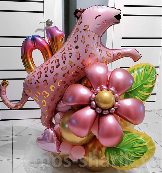 Композиция из шаров на день рождения «Розовая пантера»