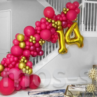 Гирлянда из ярко-розовых шаров с 2 цифрами (для лестницы или стены)